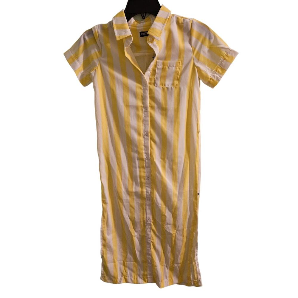 Awesome by Someone Kids Bright & Cheerful Yellow Shirt Dress Size 140 / 10 Girl